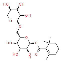 ChemSpider 2D Image | 6-O-alpha-D-Ribopyranosyl-1-O-[(2,6,6-trimethyl-1-cyclohexen-1-yl)carbonyl]-alpha-L-galactopyranose | C21H34O11