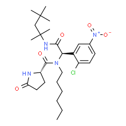 ChemSpider 2D Image | N-{(1R)-1-(2-Chloro-5-nitrophenyl)-2-oxo-2-[(2,4,4-trimethyl-2-pentanyl)amino]ethyl}-N-hexyl-5-oxo-L-prolinamide | C27H41ClN4O5