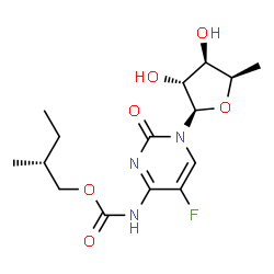 ChemSpider 2D Image | 1-(5-Deoxy-beta-D-xylofuranosyl)-5-fluoro-4-({[(2R)-2-methylbutoxy]carbonyl}amino)-2(1H)-pyrimidinone | C15H22FN3O6