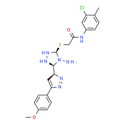 ChemSpider 2D Image | 2-({(3R,5S)-4-Amino-5-[(3S)-5-(4-methoxyphenyl)-3H-pyrazol-3-yl]-1,2,4-triazolidin-3-yl}sulfanyl)-N-(3-chloro-4-methylphenyl)acetamide | C21H24ClN7O2S