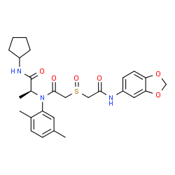ChemSpider 2D Image | N~2~-({[2-(1,3-Benzodioxol-5-ylamino)-2-oxoethyl]sulfinyl}acetyl)-N-cyclopentyl-N~2~-(2,5-dimethylphenyl)-L-alaninamide | C27H33N3O6S