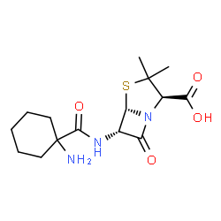 ChemSpider 2D Image | (2R,5S,6S)-6-{[(1-Ammoniocyclohexyl)carbonyl]amino}-3,3-dimethyl-7-oxo-4-thia-1-azabicyclo[3.2.0]heptane-2-carboxylate | C15H23N3O4S