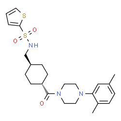 ChemSpider 2D Image | N-[(trans-4-{[4-(2,5-Dimethylphenyl)-1-piperazinyl]carbonyl}cyclohexyl)methyl]-2-thiophenesulfonamide | C24H33N3O3S2