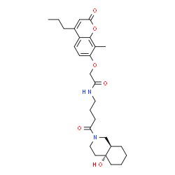 ChemSpider 2D Image | N-{4-[(4aR,8aR)-4a-Hydroxyoctahydro-2(1H)-isoquinolinyl]-4-oxobutyl}-2-[(8-methyl-2-oxo-4-propyl-2H-chromen-7-yl)oxy]acetamide | C28H38N2O6
