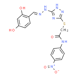 ChemSpider 2D Image | 2-({5-[(2E)-2-(2,4-Dihydroxybenzylidene)hydrazino]-1H-1,2,4-triazol-3-yl}sulfanyl)-N-(4-nitrophenyl)acetamide | C17H15N7O5S