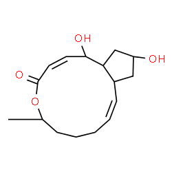 ChemSpider 2D Image | (1R,2E,6S,10E,11aR,13S,14aR)-1,13-Dihydroxy-6-methyl-1,6,7,8,9,11a,12,13,14,14a-decahydro-4H-cyclopenta[f]oxacyclotridecin-4-one | C16H24O4