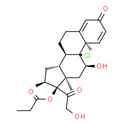ChemSpider 2D Image | (9beta,10alpha,11alpha,13alpha,16alpha,17alpha)-9-Chloro-11,21-dihydroxy-16-methyl-3,20-dioxopregna-1,4-dien-17-yl propionate | C25H33ClO6