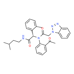 ChemSpider 2D Image | N-(2-Acetylphenyl)-2-(1H-benzotriazol-1-yl)-N-[(1S)-2-[(3-methylbutyl)amino]-1-(2-methylphenyl)-2-oxoethyl]acetamide | C30H33N5O3