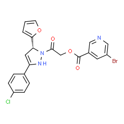 ChemSpider 2D Image | 2-[(5R)-3-(4-Chlorophenyl)-5-(2-furyl)-2,5-dihydro-1H-pyrazol-1-yl]-2-oxoethyl 5-bromonicotinate | C21H15BrClN3O4