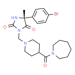 ChemSpider 2D Image | (5R)-3-{[4-(1-Azepanylcarbonyl)-1-piperidinyl]methyl}-5-(4-bromophenyl)-5-methyl-2,4-imidazolidinedione | C23H31BrN4O3