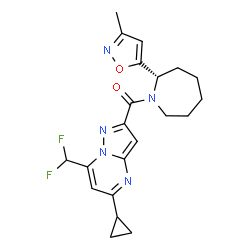 ChemSpider 2D Image | [5-Cyclopropyl-7-(difluoromethyl)pyrazolo[1,5-a]pyrimidin-2-yl][(2S)-2-(3-methyl-1,2-oxazol-5-yl)-1-azepanyl]methanone | C21H23F2N5O2