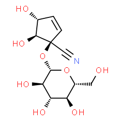 ChemSpider 2D Image | (1S,4R,5S)-1-(beta-D-Glucopyranosyloxy)-4,5-dihydroxy-2-cyclopentene-1-carbonitrile | C12H17NO8