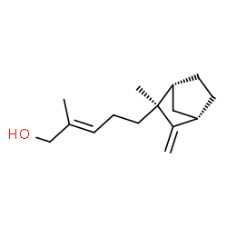 ChemSpider 2D Image | (2E)-2-Methyl-5-[(1R,2S,4S)-2-methyl-3-methylenebicyclo[2.2.1]hept-2-yl]-2-penten-1-ol | C15H24O