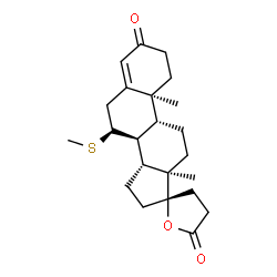 ChemSpider 2D Image | (8S,9R,10S,13R,14R,17S)-10,13-Dimethyl-7-(methylsulfanyl)-1,6,7,8,9,10,11,12,13,14,15,16-dodecahydro-3'H-spiro[cyclopenta[a]phenanthrene-17,2'-furan]-3,5'(2H,4'H)-dione | C23H32O3S