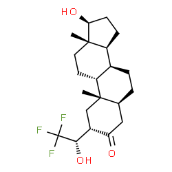 ChemSpider 2D Image | (2alpha,5alpha,8alpha,9beta,17beta)-17-Hydroxy-2-[(1S)-2,2,2-trifluoro-1-hydroxyethyl]androstan-3-one | C21H31F3O3