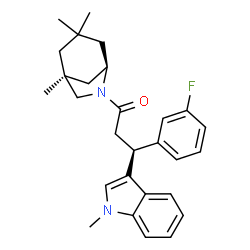 ChemSpider 2D Image | (3S)-3-(3-Fluorophenyl)-3-(1-methyl-1H-indol-3-yl)-1-[(1S,5R)-1,3,3-trimethyl-6-azabicyclo[3.2.1]oct-6-yl]-1-propanone | C28H33FN2O