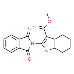 ChemSpider 2D Image | Methyl 2-(1,3-dioxo-1,3-dihydro-2H-isoindol-2-yl)-4,5,6,7-tetrahydro-1-benzothiophene-3-carboxylate | C18H15NO4S