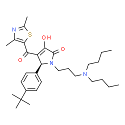 ChemSpider 2D Image | (5S)-1-[3-(Dibutylamino)propyl]-4-[(2,4-dimethyl-1,3-thiazol-5-yl)carbonyl]-3-hydroxy-5-[4-(2-methyl-2-propanyl)phenyl]-1,5-dihydro-2H-pyrrol-2-one | C31H45N3O3S