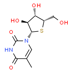 ChemSpider 2D Image | 5-Methyl-1-(4-thio-beta-L-xylofuranosyl)-2,4(1H,3H)-pyrimidinedione | C10H14N2O5S