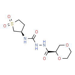 ChemSpider 2D Image | 2-[(2R)-1,4-Dioxan-2-ylcarbonyl]-N-[(3R)-1,1-dioxidotetrahydro-3-thiophenyl]hydrazinecarboxamide | C10H17N3O6S