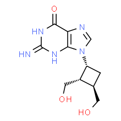 ChemSpider 2D Image | 2-Amino-9-[(1R,2S,3R)-2,3-bis(hydroxymethyl)cyclobutyl]-1,9-dihydro-6H-purin-6-one | C11H15N5O3