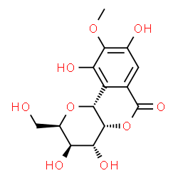 ChemSpider 2D Image | (2R,3R,4R,4aR,10bR)-3,4,8,10-Tetrahydroxy-2-(hydroxymethyl)-9-methoxy-3,4,4a,10b-tetrahydropyrano[3,2-c]isochromen-6(2H)-one | C14H16O9