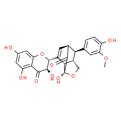 ChemSpider 2D Image | (1S,3S,6S,7S,10S)-3-Hydroxy-10-(4-hydroxy-3-methoxyphenyl)-8-[(2R,3R)-3,5,7-trihydroxy-4-oxo-3,4-dihydro-2H-chromen-2-yl]-4-oxatricyclo[4.3.1.0~3,7~]dec-8-en-2-one | C25H22O10