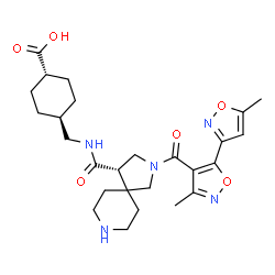 ChemSpider 2D Image | trans-4-{[({(4S)-2-[(3',5-Dimethyl-3,5'-bi-1,2-oxazol-4'-yl)carbonyl]-2,8-diazaspiro[4.5]dec-4-yl}carbonyl)amino]methyl}cyclohexanecarboxylic acid | C26H35N5O6