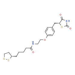 ChemSpider 2D Image | N-[2-(4-{[(5R)-2,4-Dioxo-1,3-thiazolidin-5-yl]methyl}phenoxy)ethyl]-5-[(3S)-1,2-dithiolan-3-yl]pentanamide | C20H26N2O4S3