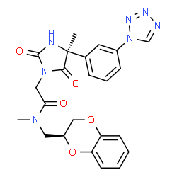 ChemSpider 2D Image | N-[(2S)-2,3-Dihydro-1,4-benzodioxin-2-ylmethyl]-N-methyl-2-{(4S)-4-methyl-2,5-dioxo-4-[3-(1H-tetrazol-1-yl)phenyl]-1-imidazolidinyl}acetamide | C23H23N7O5