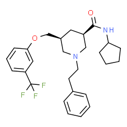 ChemSpider 2D Image | (3R,5S)-N-Cyclopentyl-1-(2-phenylethyl)-5-{[3-(trifluoromethyl)phenoxy]methyl}-3-piperidinecarboxamide | C27H33F3N2O2