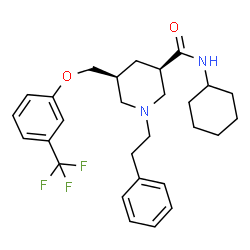 ChemSpider 2D Image | (3R,5S)-N-Cyclohexyl-1-(2-phenylethyl)-5-{[3-(trifluoromethyl)phenoxy]methyl}-3-piperidinecarboxamide | C28H35F3N2O2