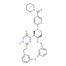 ChemSpider 2D Image | (10R,15S)-19-Methyl-13-[5-(1-piperidinylcarbonyl)-2-pyridinyl]-2,9-dioxa-13,16,19-triazatetracyclo[21.3.1.1~3,7~.0~10,15~]octacosa-1(27),3(28),4,6,23,25-hexaene-17,20-dione | C35H41N5O5