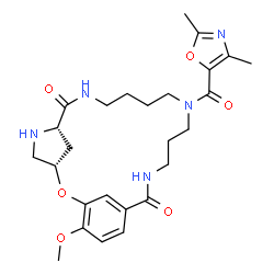 ChemSpider 2D Image | (3S,6S)-13-[(2,4-Dimethyl-1,3-oxazol-5-yl)carbonyl]-22-methoxy-2-oxa-5,8,13,17-tetraazatricyclo[17.3.1.1~3,6~]tetracosa-1(23),19,21-triene-7,18-dione | C26H35N5O6