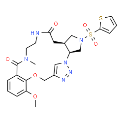 ChemSpider 2D Image | (2S,6S)-18-Methoxy-12-methyl-4-(2-thienylsulfonyl)-20-oxa-1,4,9,12,23,24-hexaazatetracyclo[20.2.1.0~2,6~.0~14,19~]pentacosa-14,16,18,22(25),23-pentaene-8,13-dione | C24H28N6O6S2