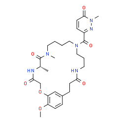 ChemSpider 2D Image | (6S)-24-Methoxy-6,8-dimethyl-13-[(1-methyl-6-oxo-1,6-dihydro-3-pyridazinyl)carbonyl]-2-oxa-5,8,13,17-tetraazabicyclo[19.3.1]pentacosa-1(25),21,23-triene-4,7,18-trione | C29H40N6O7