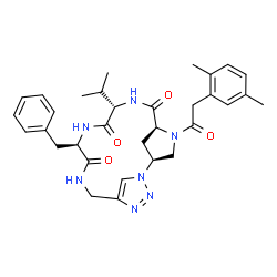 ChemSpider 2D Image | (2S,5S,8S,11R)-11-Benzyl-4-[(2,5-dimethylphenyl)acetyl]-8-isopropyl-1,4,7,10,13,16,17-heptaazatricyclo[13.2.1.1~2,5~]nonadeca-15(18),16-diene-6,9,12-trione | C32H39N7O4