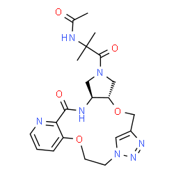 ChemSpider 2D Image | N-{2-Methyl-1-oxo-1-[(4S,8S)-10-oxo-3,17-dioxa-6,9,12,20,21,22-hexaazatetracyclo[18.2.1.0~4,8~.0~11,16~]tricosa-1(23),11,13,15,21-pentaen-6-yl]-2-propanyl}acetamide | C21H27N7O5
