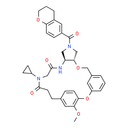 ChemSpider 2D Image | (10S,14S)-18-Cyclopropyl-12-(3,4-dihydro-2H-chromen-6-ylcarbonyl)-24-methoxy-2,9-dioxa-12,15,18-triazatetracyclo[20.2.2.1~3,7~.0~10,14~]heptacosa-1(24),3(27),4,6,22,25-hexaene-16,19-dione | C36H39N3O7