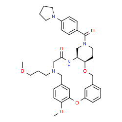 ChemSpider 2D Image | (10R,15S)-24-Methoxy-19-(3-methoxypropyl)-13-[4-(1-pyrrolidinyl)benzoyl]-2,9-dioxa-13,16,19-triazatetracyclo[19.3.1.1~3,7~.0~10,15~]hexacosa-1(25),3(26),4,6,21,23-hexaen-17-one | C37H46N4O6