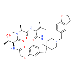 ChemSpider 2D Image | (7R,10S,13S)-1'-(2,3-Dihydro-1-benzofuran-5-ylmethyl)-13-[(1R)-1-hydroxyethyl]-7-isopropyl-10,11-dimethyl-6H,9H,12H,15H-spiro[17-oxa-5,8,11,14-tetraazabicyclo[16.3.1]docosa-1(22),18,20-triene-3,4'-pip
eridine]-6,9,12,15-tetrone | C37H51N5O7