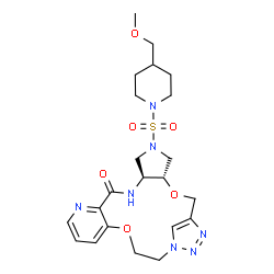 ChemSpider 2D Image | (4S,8S)-6-{[4-(Methoxymethyl)-1-piperidinyl]sulfonyl}-3,17-dioxa-6,9,12,20,21,22-hexaazatetracyclo[18.2.1.0~4,8~.0~11,16~]tricosa-1(23),11,13,15,21-pentaen-10-one | C22H31N7O6S