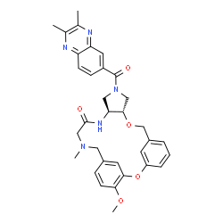 ChemSpider 2D Image | (10S,14S)-12-[(2,3-Dimethyl-6-quinoxalinyl)carbonyl]-23-methoxy-18-methyl-2,9-dioxa-12,15,18-triazatetracyclo[18.3.1.1~3,7~.0~10,14~]pentacosa-1(24),3(25),4,6,20,22-hexaen-16-one | C33H35N5O5
