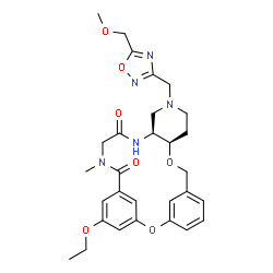 ChemSpider 2D Image | (10R,15S)-23-Ethoxy-13-{[5-(methoxymethyl)-1,2,4-oxadiazol-3-yl]methyl}-19-methyl-2,9-dioxa-13,16,19-triazatetracyclo[19.3.1.1~3,7~.0~10,15~]hexacosa-1(25),3(26),4,6,21,23-hexaene-17,20-dione | C29H35N5O7