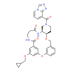 ChemSpider 2D Image | (10R,15S)-24-(Cyclopropylmethoxy)-13-([1,2,4]triazolo[4,3-a]pyridin-8-ylcarbonyl)-2,9-dioxa-13,16,20-triazatetracyclo[20.3.1.1~3,7~.0~10,15~]heptacosa-1(26),3(27),4,6,22,24-hexaene-17,21-dione | C33H34N6O6