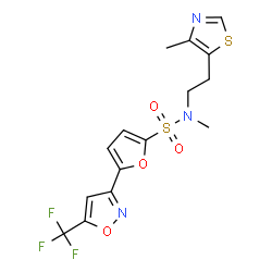 ChemSpider 2D Image | N-Methyl-N-[2-(4-methyl-1,3-thiazol-5-yl)ethyl]-5-[5-(trifluoromethyl)-1,2-oxazol-3-yl]-2-furansulfonamide | C15H14F3N3O4S2