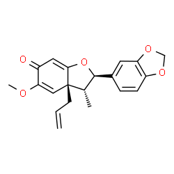 ChemSpider 2D Image | (2R,3R,3aR)-3a-Allyl-2-(1,3-benzodioxol-5-yl)-5-methoxy-3-methyl-3,3a-dihydro-1-benzofuran-6(2H)-one | C20H20O5