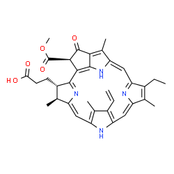 ChemSpider 2D Image | 3-[(3S,4S,21R)-14-Ethyl-21-(methoxycarbonyl)-4,8,13,18-tetramethyl-20-oxo-9-vinyl-3-phorbinyl]propanoic acid | C35H36N4O5