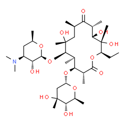 ChemSpider 2D Image | (3R,4S,5R,6R,7R,9R,11R,12S,13S,14R)-4-{[(2R,4R,5S,6S)-4,5-Dihydroxy-4,6-dimethyltetrahydro-2H-pyran-2-yl]oxy}-6-{[(2S,3R,4S,6R)-4-(dimethylamino)-3-hydroxy-6-methyltetrahydro-2H-pyran-2-yl]oxy}-14-eth
yl-7,12,13-trihydroxy-3,5,7,9,11,13-hexamethyloxacyclotetradecane-2,10-dione (non-preferred name) | C36H65NO13