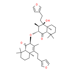 ChemSpider 2D Image | (2S,4aS,8aS)-4-[2-(3-Furyl)ethyl]-2-({(2R,3R,4R,4aS,8aS)-4-[2-(3-furyl)ethyl]-4-hydroxy-3,4a,8,8-tetramethyl-1-oxodecahydro-2-naphthalenyl}oxy)-3,4a,8,8-tetramethyl-4a,5,6,7,8,8a-hexahydro-1(2H)-napht
halenone | C40H56O6